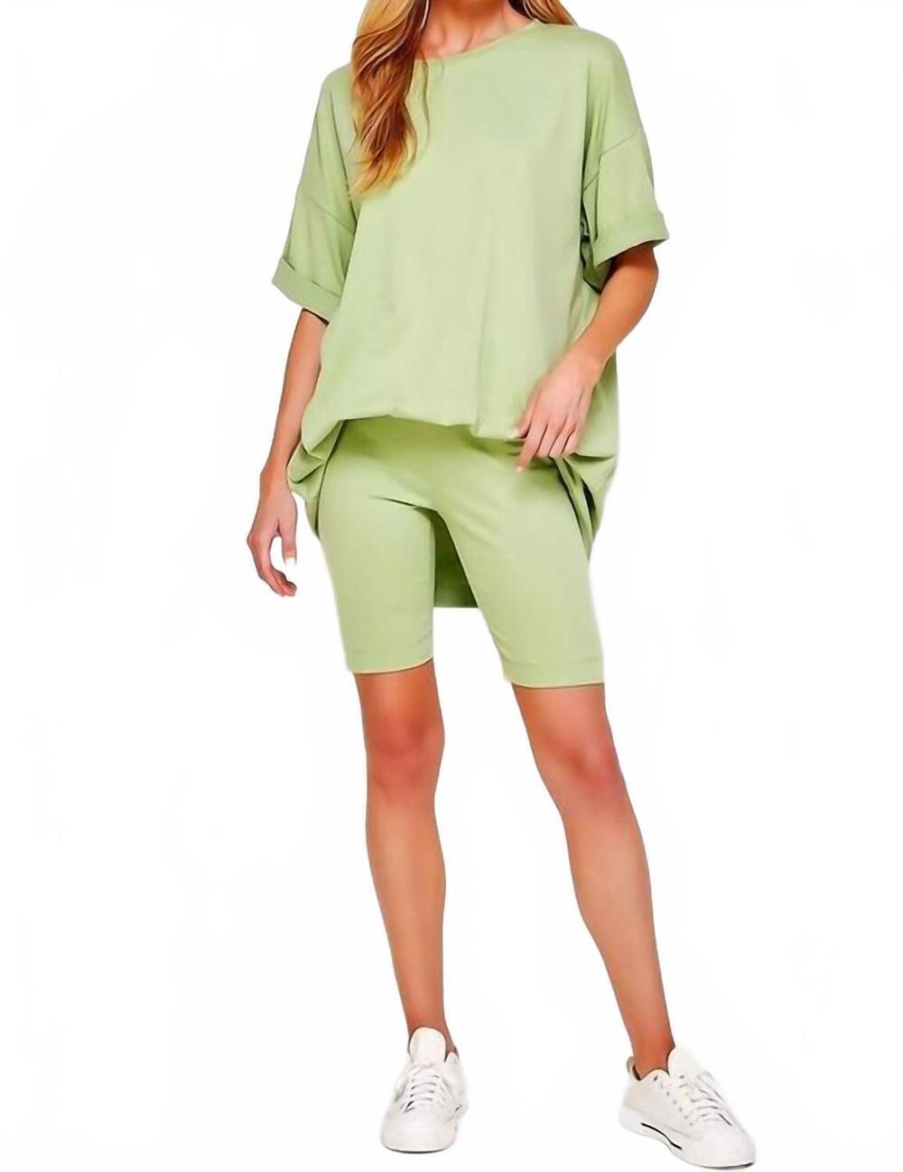 NEW SWEET GENERIS oversized tee and biker set in foam green